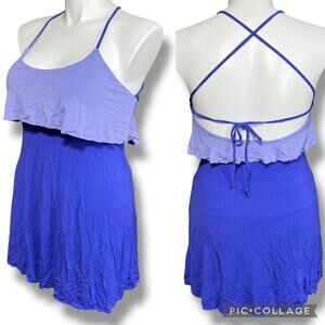 Joe Boxer Womens Sundress Flounce Bodice Mini Short Length Strappy Back Blue Lar
